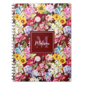 Schattig rood geel elegant Floral monogram Notitieboek (Voorkant)