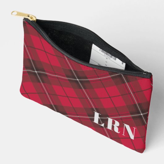 Schattig rood geruit monogram of initialen etui (Open)