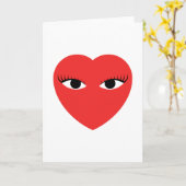 Schattig rood hart met ogen op witte kaart (Gele Bloem)