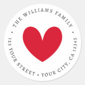 Schattig rood hart retouradres ronde sticker (Voorkant)