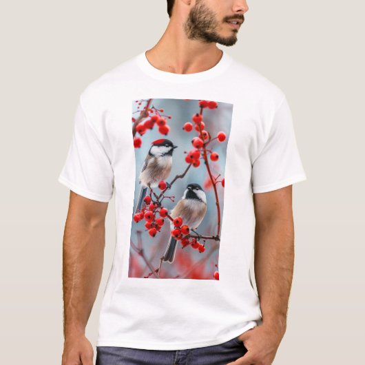 Schattig rood-head chickadees T-shirt (Voorkant)