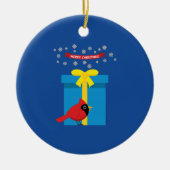 Schattig rood kardinaal met blauw cadeau keramisch ornament (Voorkant)