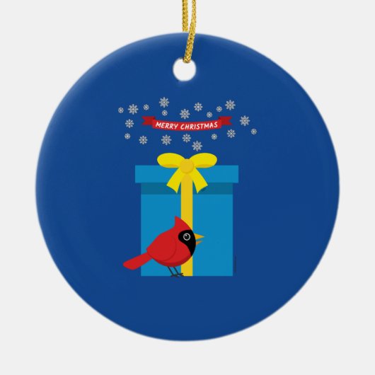 Schattig rood kardinaal met blauw cadeau keramisch ornament (Voorkant)