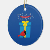 Schattig rood kardinaal met blauw cadeau keramisch ornament (Links)