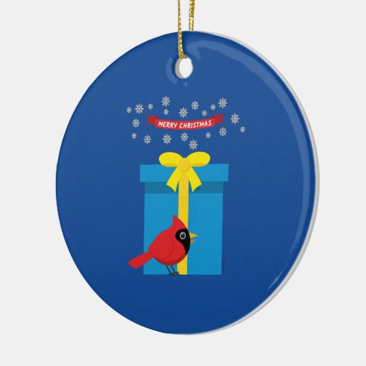 Schattig rood kardinaal met blauw cadeau keramisch ornament (Links)