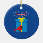 Schattig rood kardinaal met blauw cadeau keramisch ornament (Achterkant)