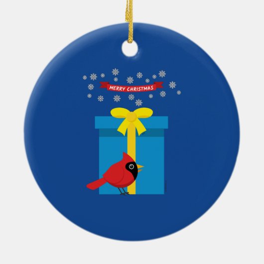 Schattig rood kardinaal met blauw cadeau keramisch ornament (Achterkant)