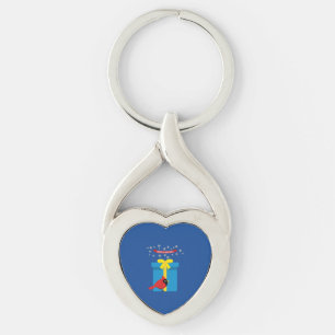 Schattig rood kardinaal met blauw cadeau sleutelhanger