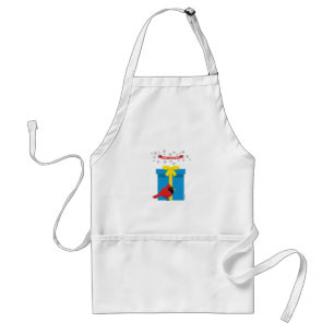 Schattig rood kardinaal met blauw cadeau standaard schort