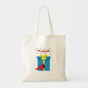 Schattig rood kardinaal met blauw cadeau tote bag