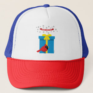 Schattig rood kardinaal met blauw cadeau trucker pet