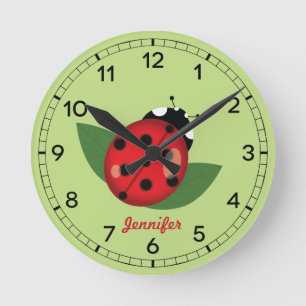 Schattig rood Ladybug Insect met douanenaam Ronde Klok