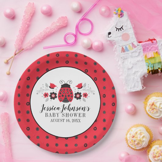 Schattig rood lieveheersbeestje Baby shower Papieren Bordje (Feest)