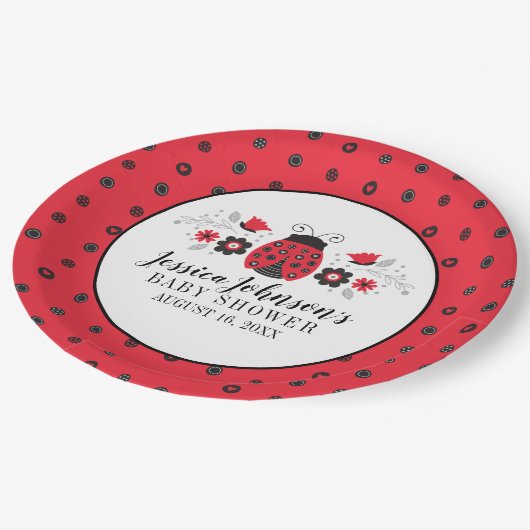 Schattig rood lieveheersbeestje Baby shower Papieren Bordje (Gekanteld)