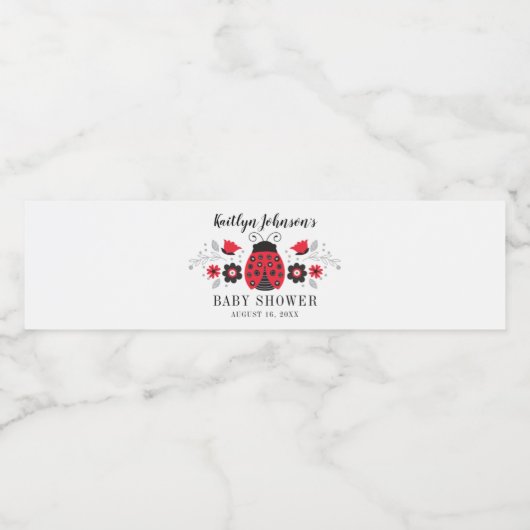 Schattig rood lieveheersbeestje Baby shower Waterfles Etiket (Enkel label)