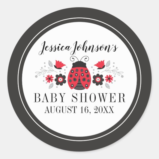 Schattig rood lieveheersbeestje meisje Baby shower Ronde Sticker (Voorkant)