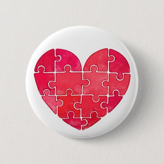 Schattig rood puzzel hart waterverf ronde button 5,7 cm (Voorkant)