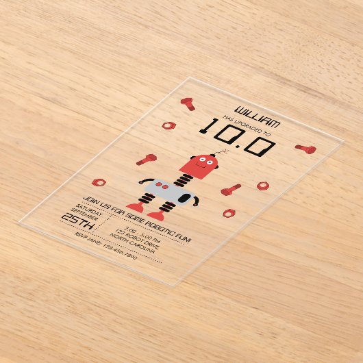 Schattig rood robot thema kids robots verjaardagsf acryl uitnodigingen (Laagn)