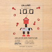 Schattig rood robot thema kids robots verjaardagsf acryl uitnodigingen (Voorkant)
