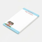 Schattig rood schoolgebouw met eigen naam post-it® notes (Schuin)