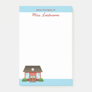 Schattig rood schoolgebouw met eigen naam post-it® notes