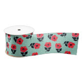 Schattig rood/turquoise bloemen decoratief patroon satijnen lint (Spoel)