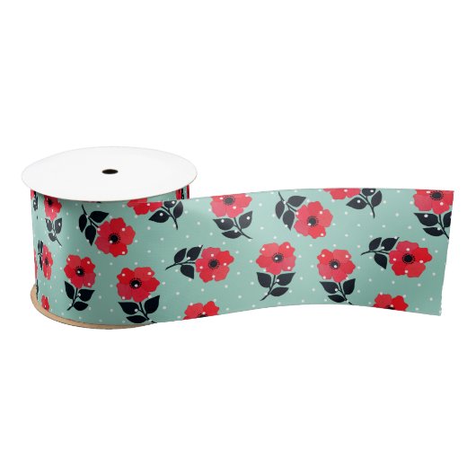 Schattig rood/turquoise bloemen decoratief patroon satijnen lint (Spoel)