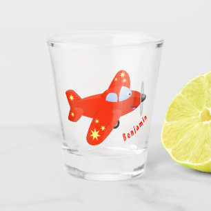 Schattig rood vliegtuig vliegend cartoon illustrat shot glas
