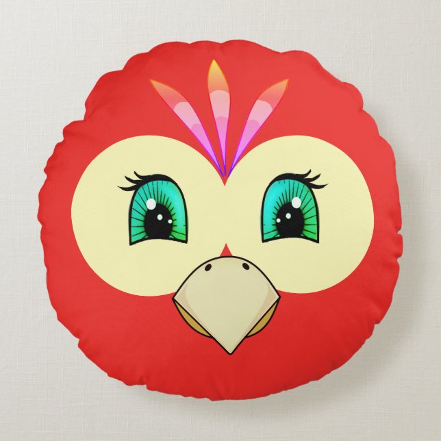 Schattig Rood Vogelsgezicht Rond Kussen (Voorkant)