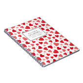 Schattig Rood Waterverf Patchwork Hartjes Patroon Notitieboek (Rechterzijde)