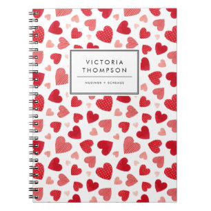 Schattig Rood Waterverf Patchwork Hartjes Patroon Notitieboek