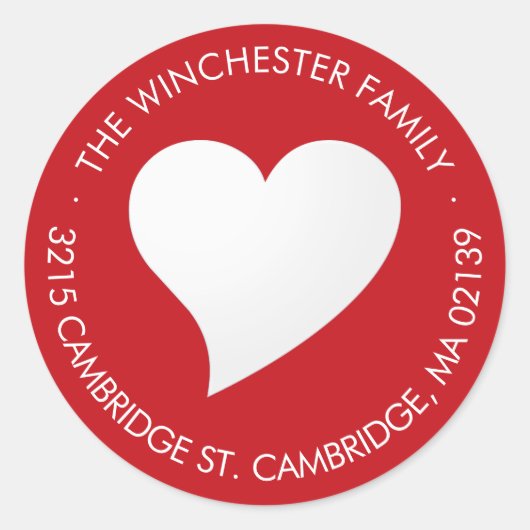 Schattig rood wit hart modern retouradres ronde sticker (Voorkant)