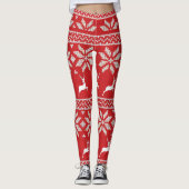Schattig Rood Wit Sneeuwvlok Herten Patroon Feeste Leggings (Voorkant)