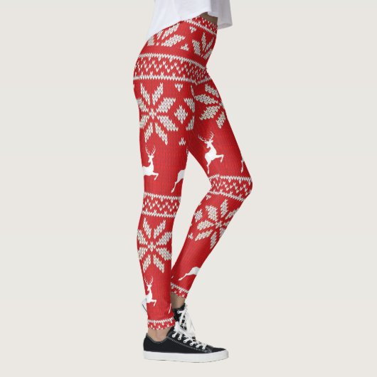 Schattig Rood Wit Sneeuwvlok Herten Patroon Feeste Leggings (Rechts)