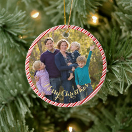 Schattig rood wit snoepriet strepen foto Kerstmis Keramisch Ornament