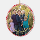 Schattig rood wit snoepriet strepen foto Kerstmis Keramisch Ornament (Links)