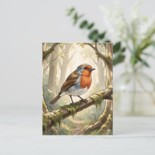Schattig roodborstje in oud bos briefkaart