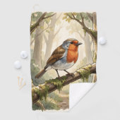 Schattig roodborstje in oud bos golfhanddoek (Insitu)