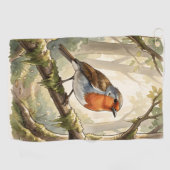 Schattig roodborstje in oud bos golfhanddoek (Horizontaal)