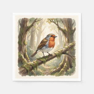 Schattig roodborstje in oud bos servet