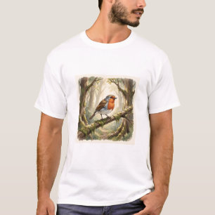 Schattig roodborstje in oud bos t-shirt