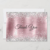 Schattig roos blush zilver faux glitter bedankkaart (Voorkant)