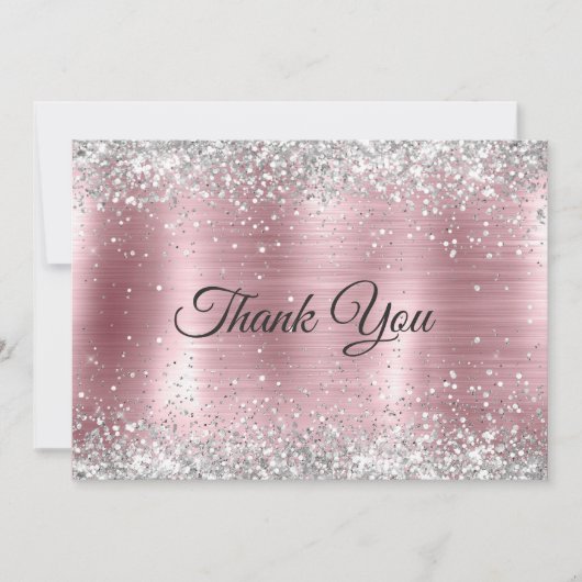 Schattig roos blush zilver faux glitter bedankkaart (Voorkant)