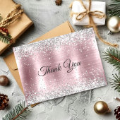 Schattig roos blush zilver faux glitter bedankkaart