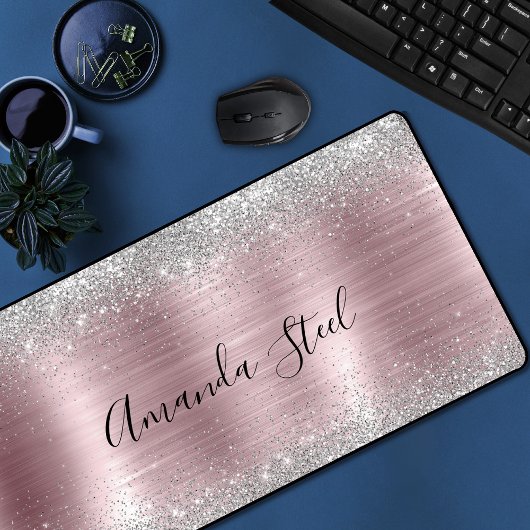 Schattig roos blush zilver faux glitter bureaumat