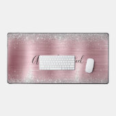 Schattig roos blush zilver faux glitter bureaumat (Keyboard & Muis)