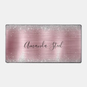 Schattig roos blush zilver faux glitter bureaumat (Voorkant)