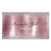 Schattig roos blush zilver faux glitter magnetisch visitekaartje (Voorkant)