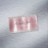 Schattig roos blush zilver faux glitter magnetisch visitekaartje (Voorbeeld)