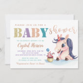 Schattig Roos Gold Glitter Unicorn Baby shower Kaart (Voorkant)